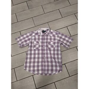 BRUNO‎ NEW YORK Mens Plaid Short Sleeve Western Snap Button Shirt L